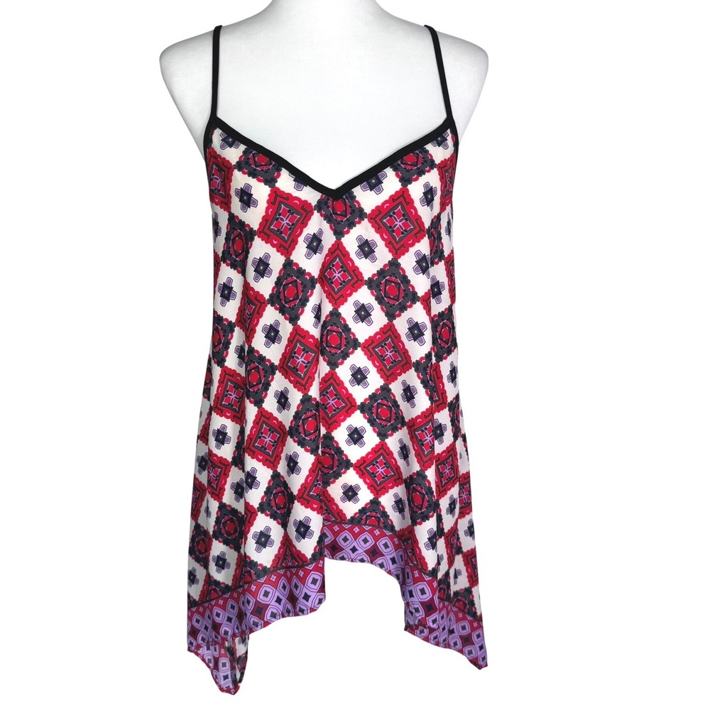 BLUE RAIN Women's Large Red Purple Geometric Handkerchief Hem Camisole Tank Top